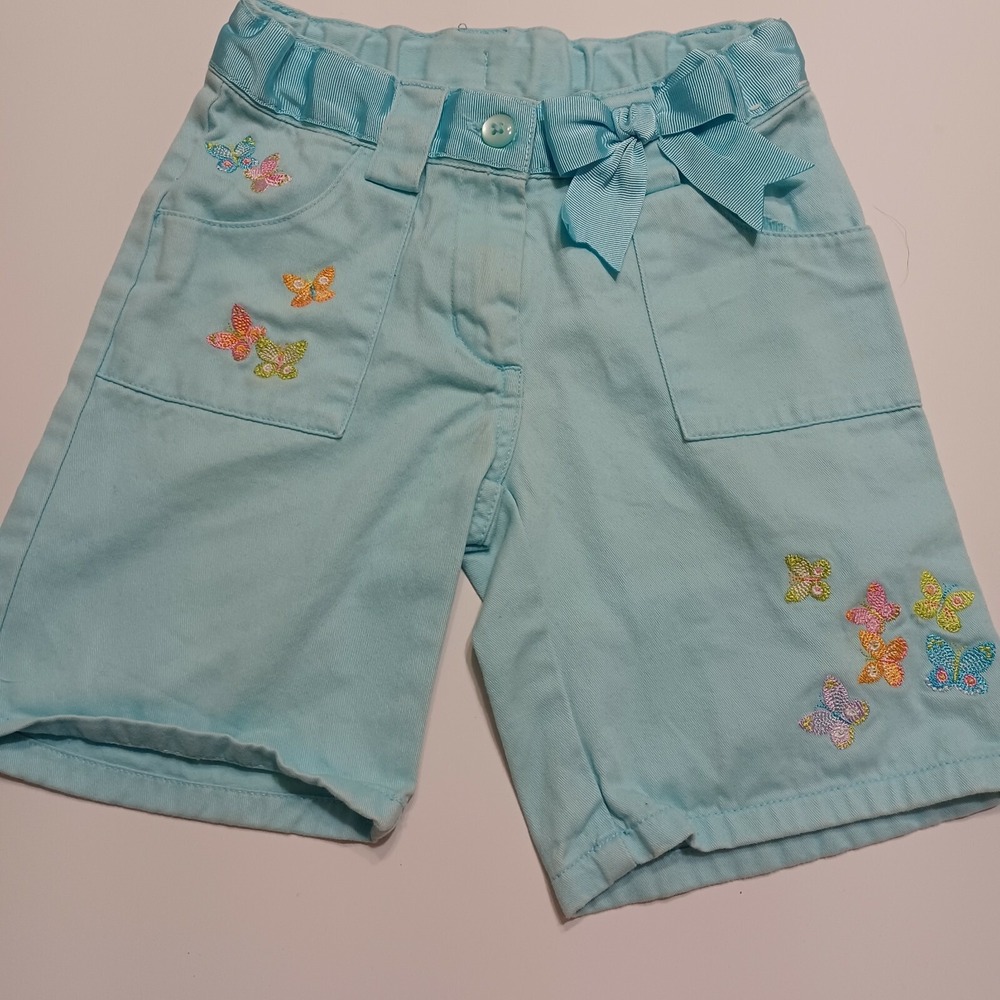 Gymboree Girls Extreme Soft Bermuda Adjustable Shorts Blue Embroidered Pockets 4